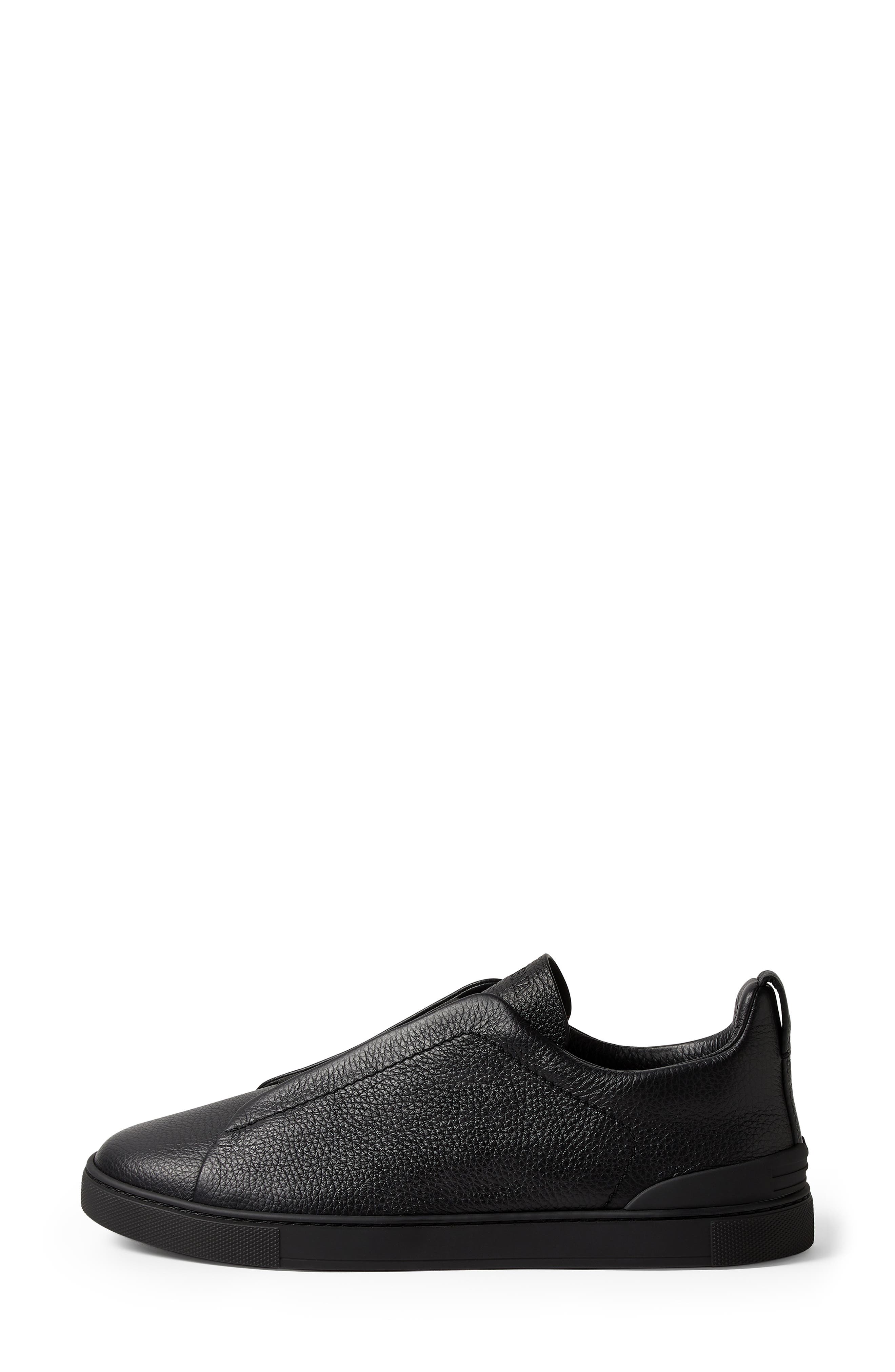 Triple Stitch™ Leather Slip-On Sneaker, Alternate, color, BLACK