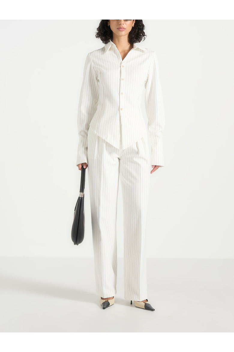 Sonia Pinstripe Asymmetric Shirt, Alternate, color, White