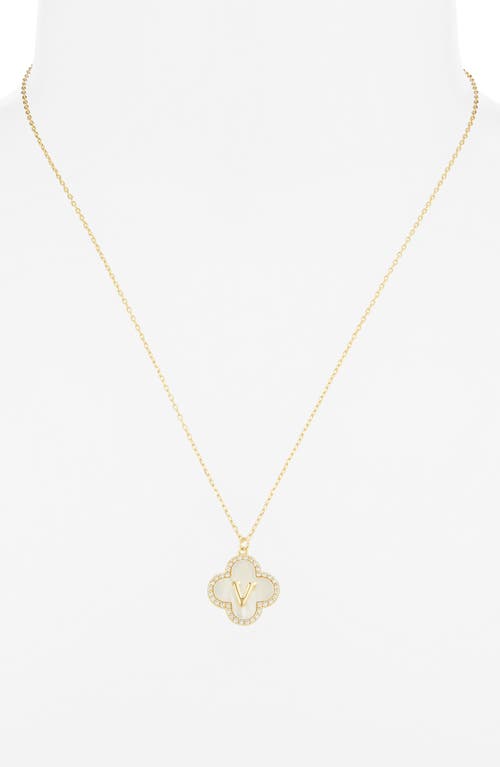 Argento Vivo Sterling Silver Clover Mother-of-pearl Initial Pendant Necklace In Gold