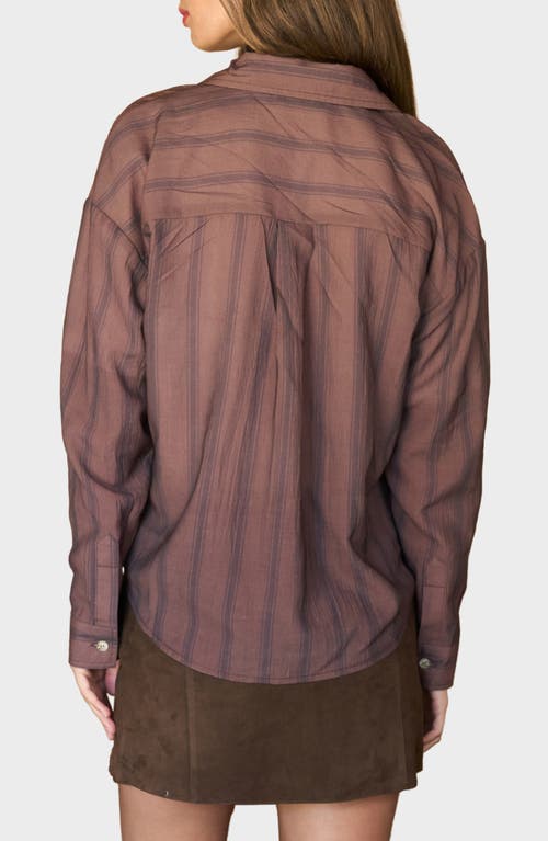 Blu Pepper Button Front Stripe Shirt In Brown