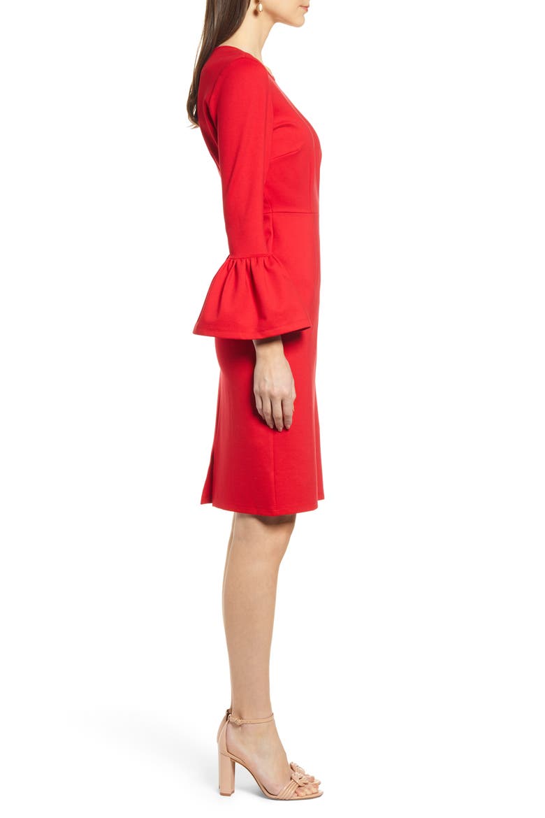 Bell Sleeve Sheath Dress, Alternate, color, RED BARBADOS