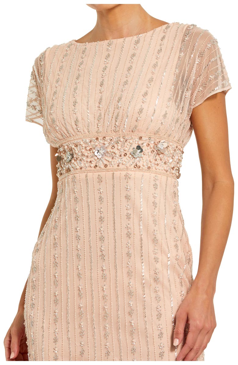 Mac Duggal Beaded Blouson Short Sleeve Column Gown, Alternate, color, Rose