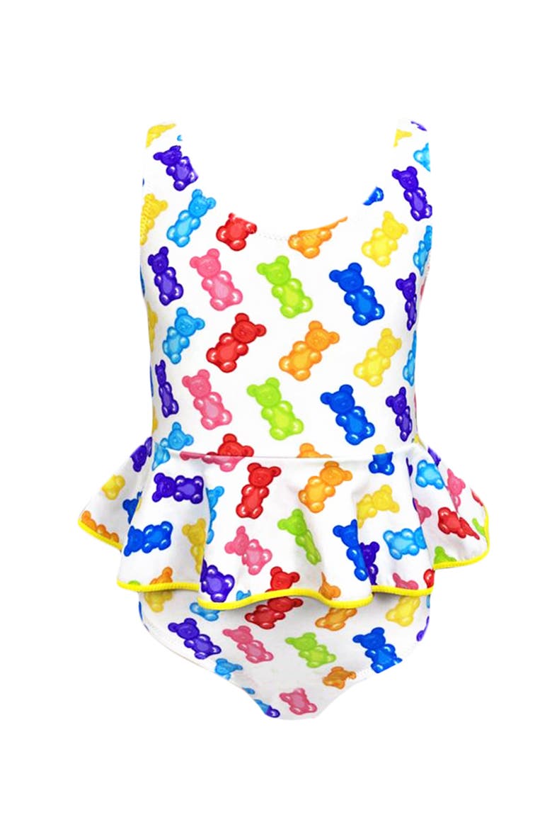 Jellybean Print  Ruffle Waist One-Piece Swimsuit, Toddler-Little Kid-Big Kid, Main, color, Multicolor