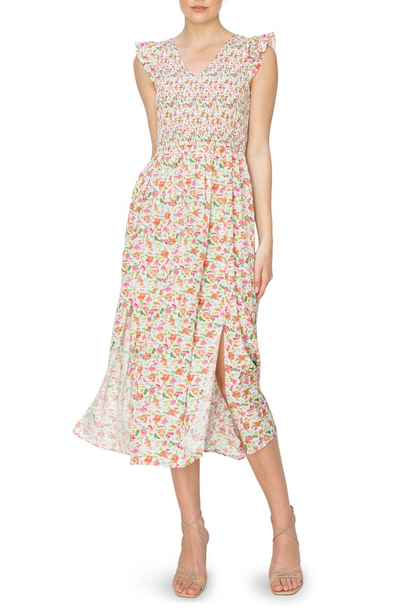 MELLODAY Smocked Cap Sleeve Dress, Main, color,