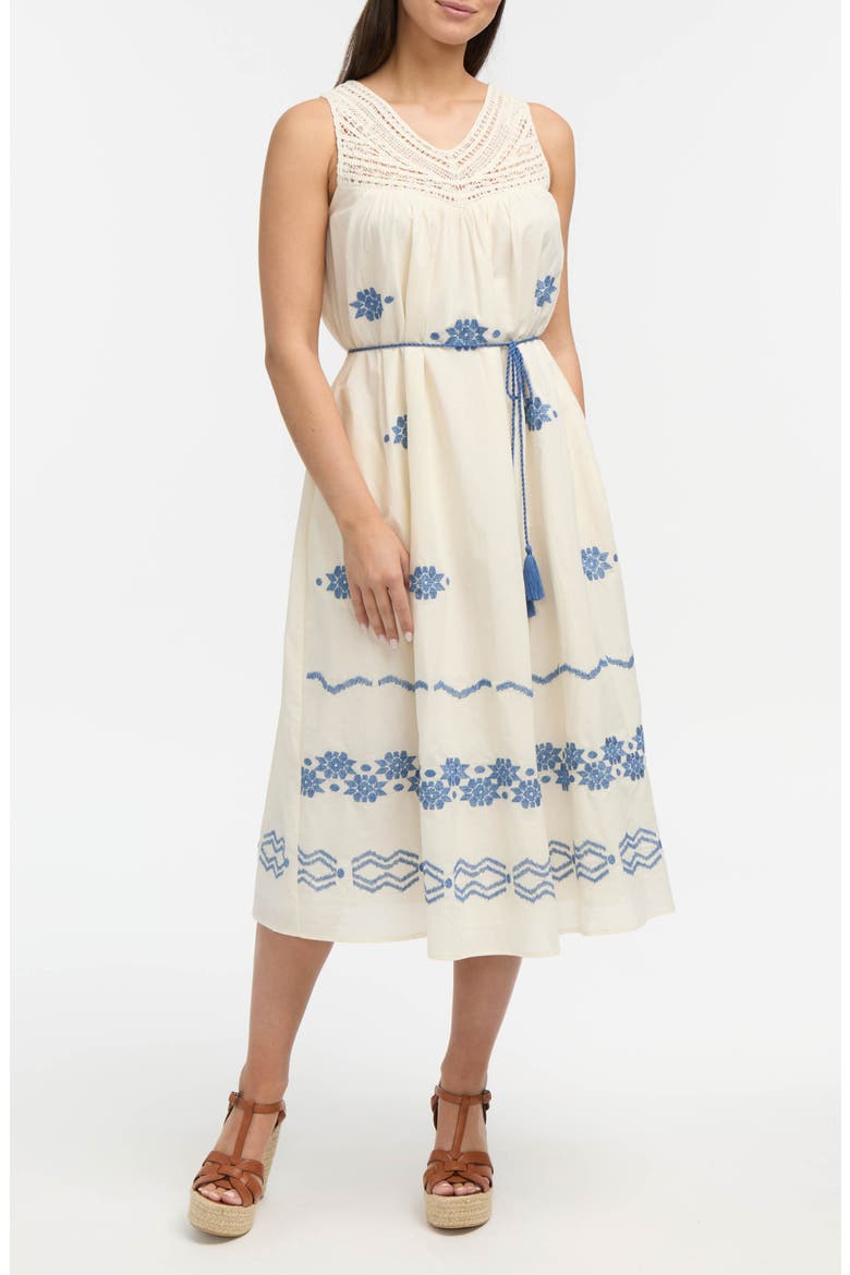 Crochet Trim Embroidered Midi Dress, Main, color, CREAM