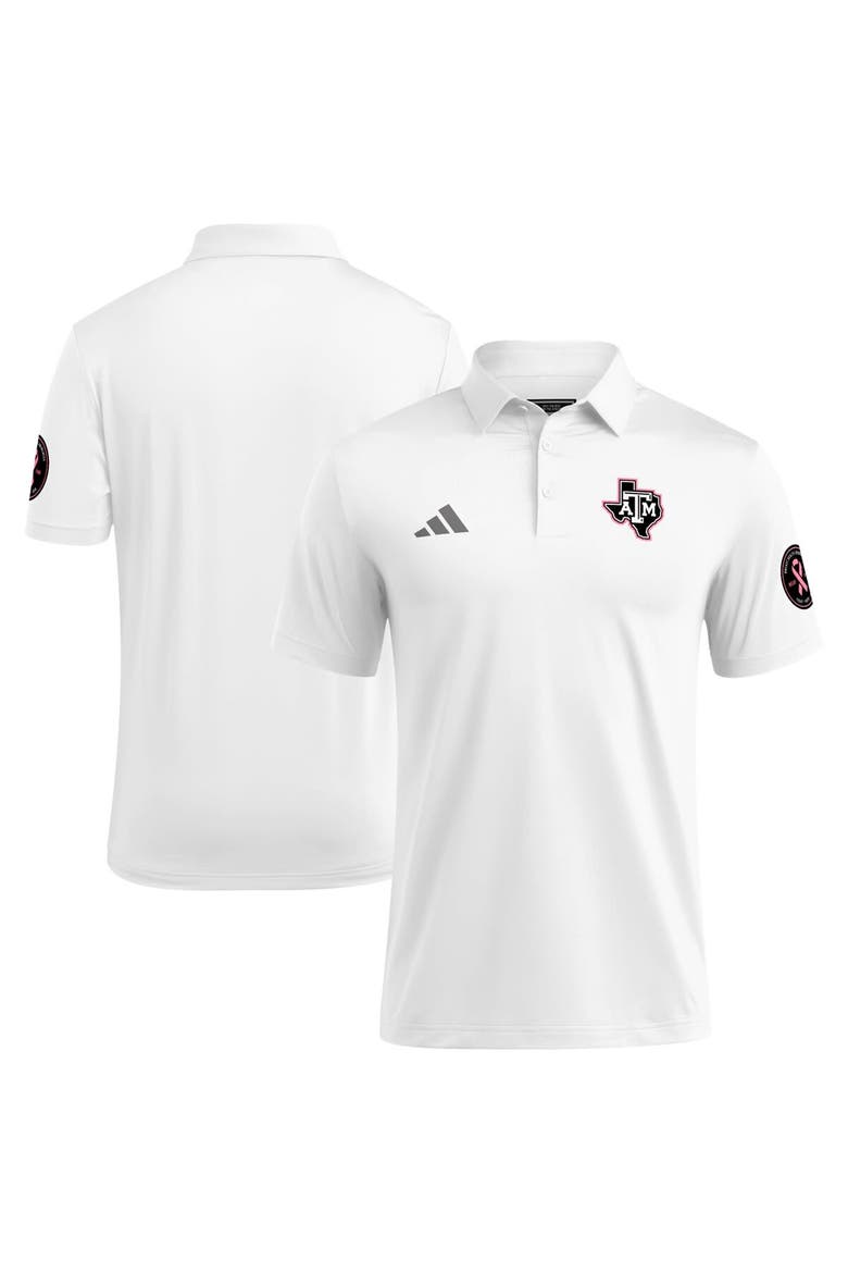 Men's adidas White Texas A&M Aggies Wear Pink Breast Cancer Awareness Polo, Main, color, White
