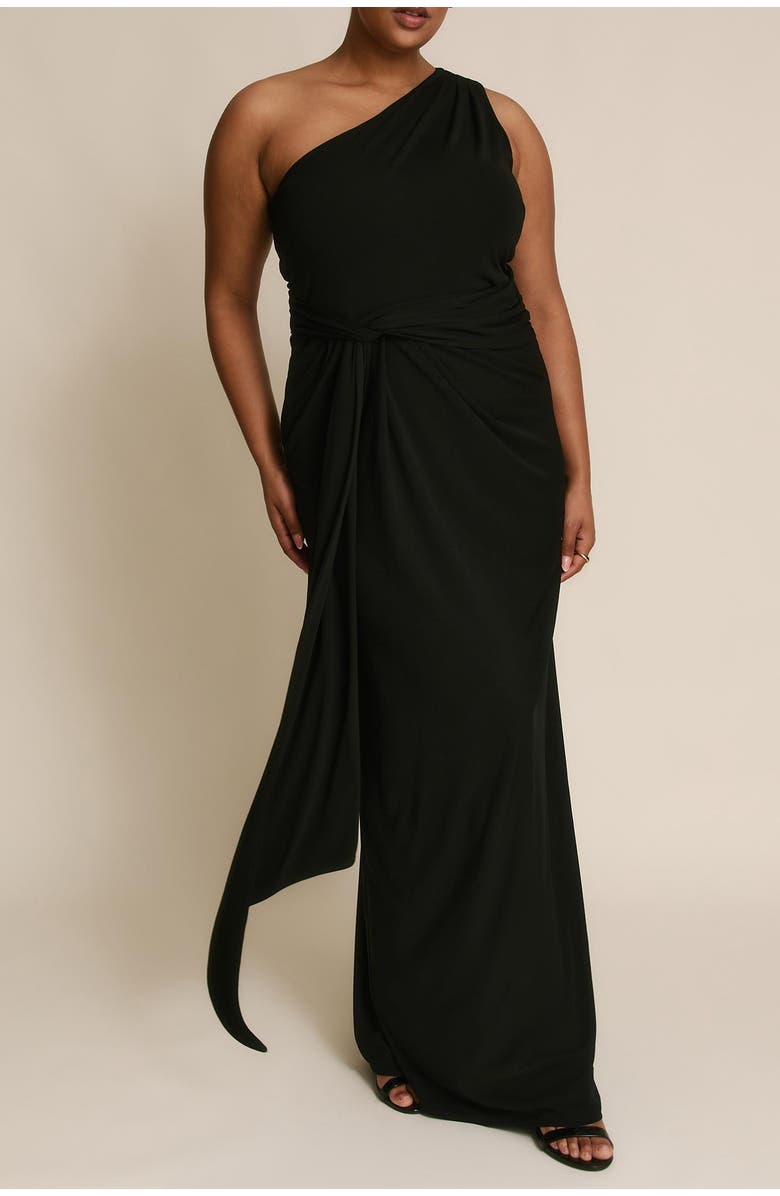 Six Stories One Shoulder Drape Stretch Bridesmaid, Alternate, color, Black