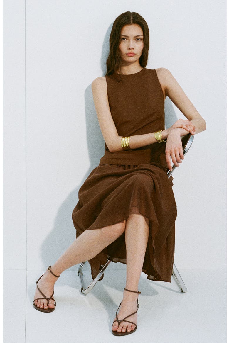 Sleeveless Midi Dress, Alternate, color, BROWN