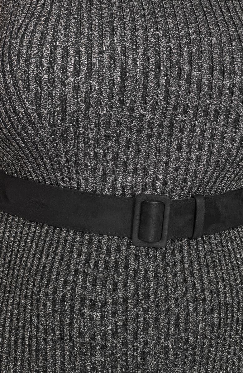 DKNY Mock Neck Sleeveless Rib Knit Midi Dress, Alternate, color, Black/ Gold