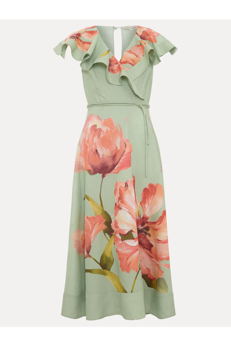 Matilda Ruffle V-Neck Floral Dress, Alternate, color, Green
