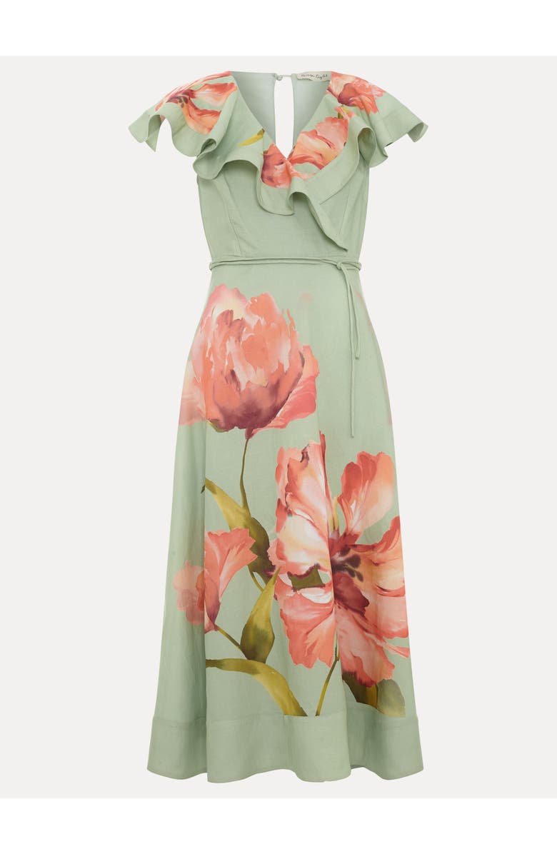 Phase Eight Matilda Ruffle V-Neck Floral Dress, Alternate, color, Green