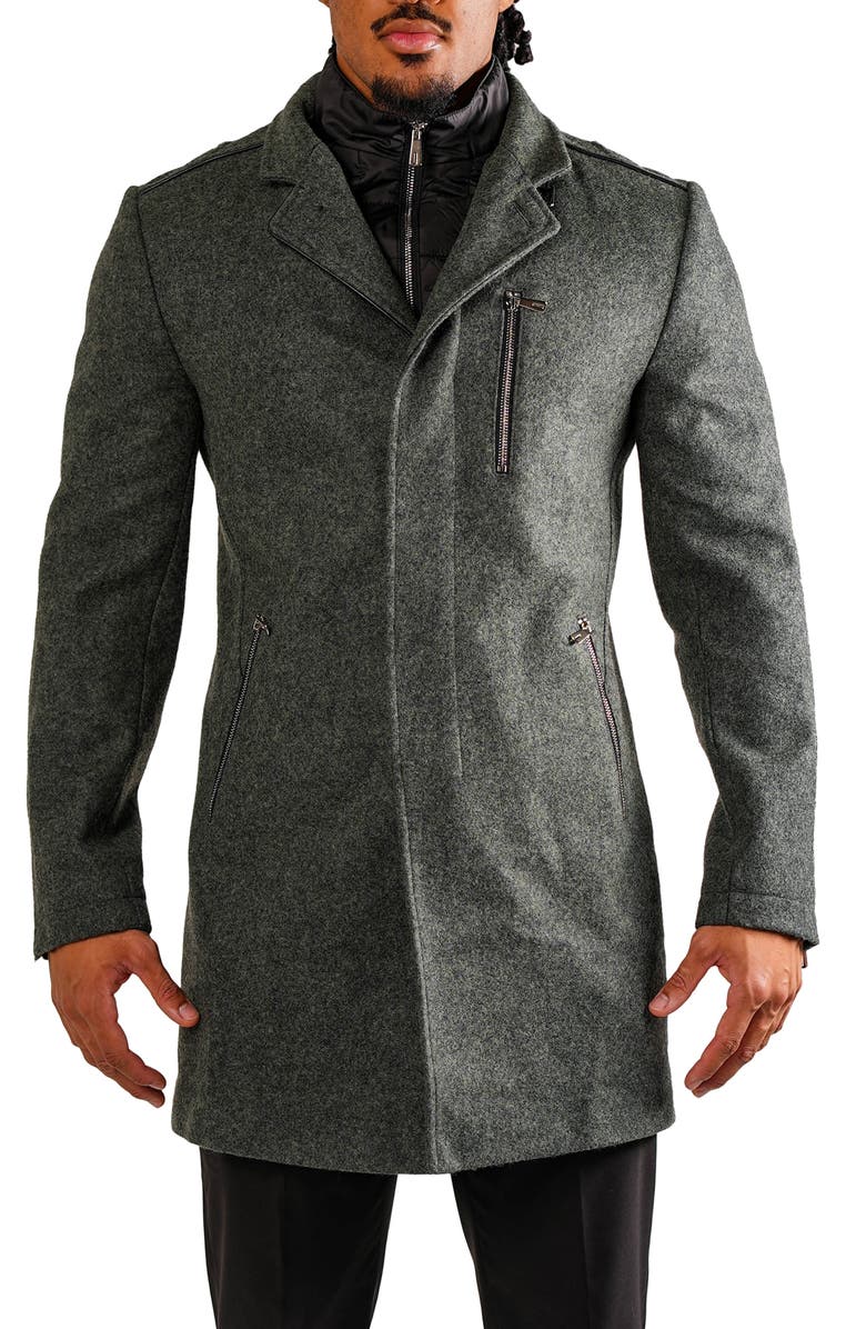 Maceoo Captainrussian Green Wool Blend Car Coat with Quilted Bib, Alternate, color, Green