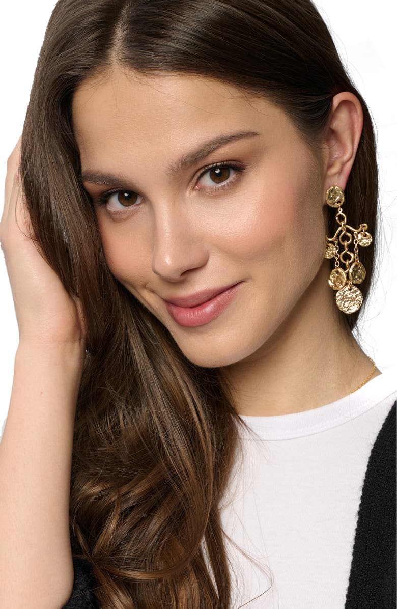 SAACHI Hammered Coin Chandelier Drop Earrings, Alternate, color, Gold