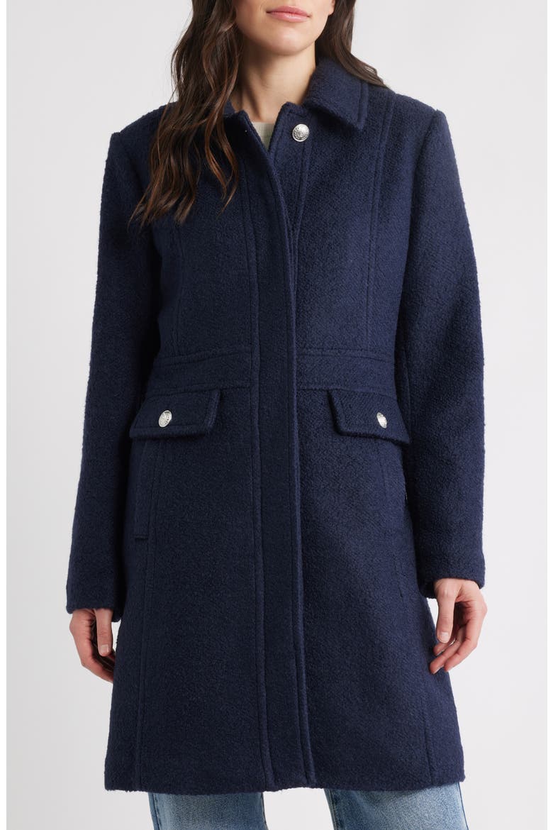 Bouclé Longline Coat, Main, color, NAVY