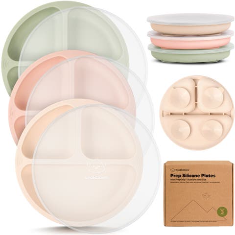 3-Pack Prep Silicone Suction Plates with Lids