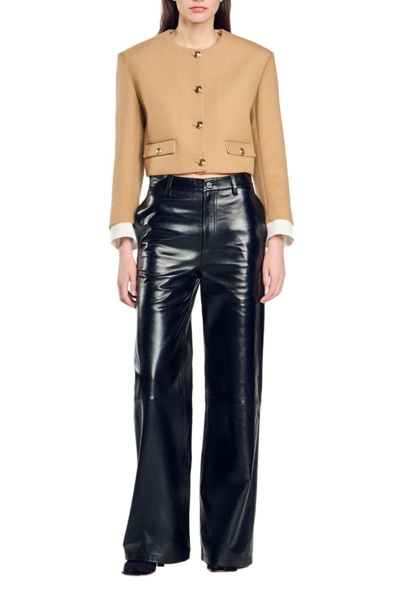 SANDRO Cropped wool-blend jacket, Alternate, color,