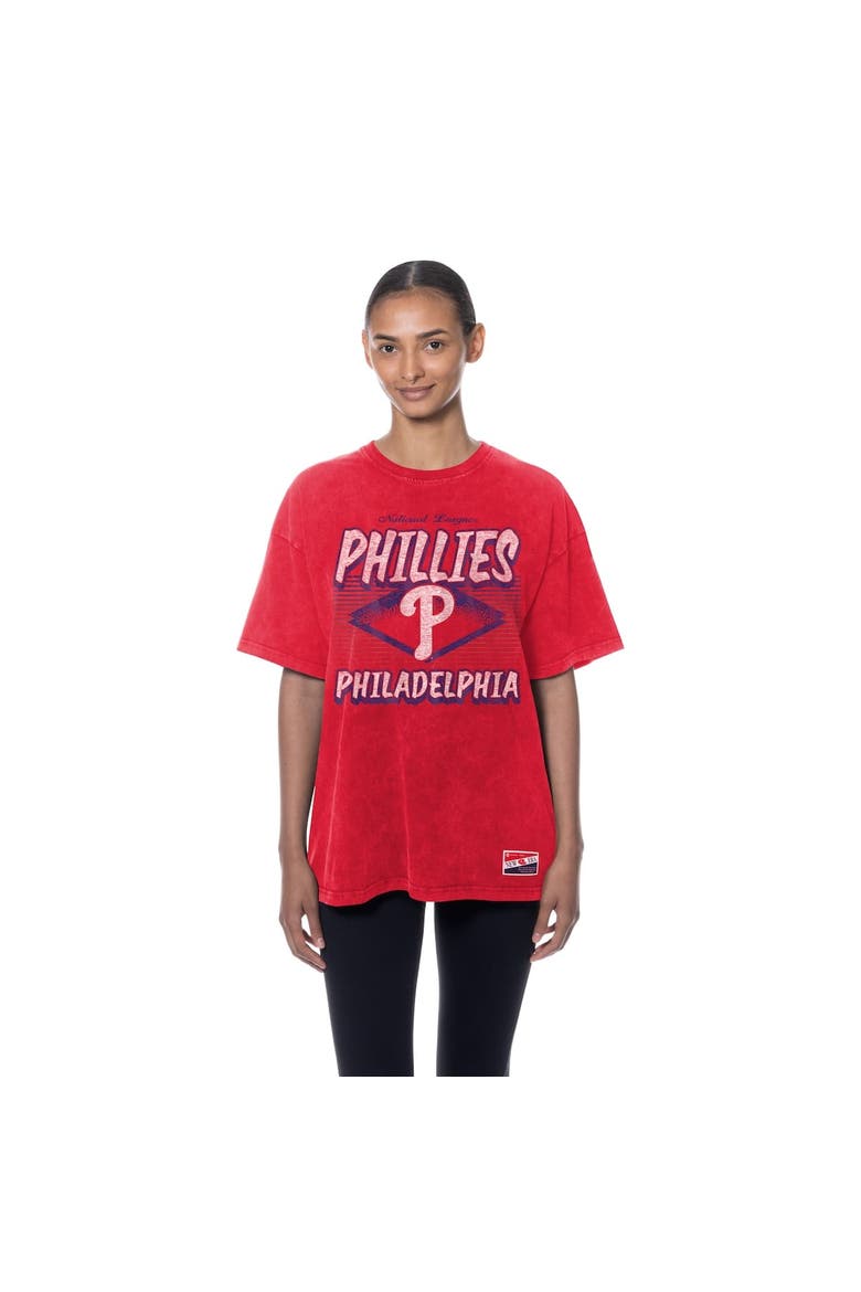 Women's New Era  Red Philadelphia Phillies Mineral Wash Oversized T-Shirt, Alternate, color, Red
