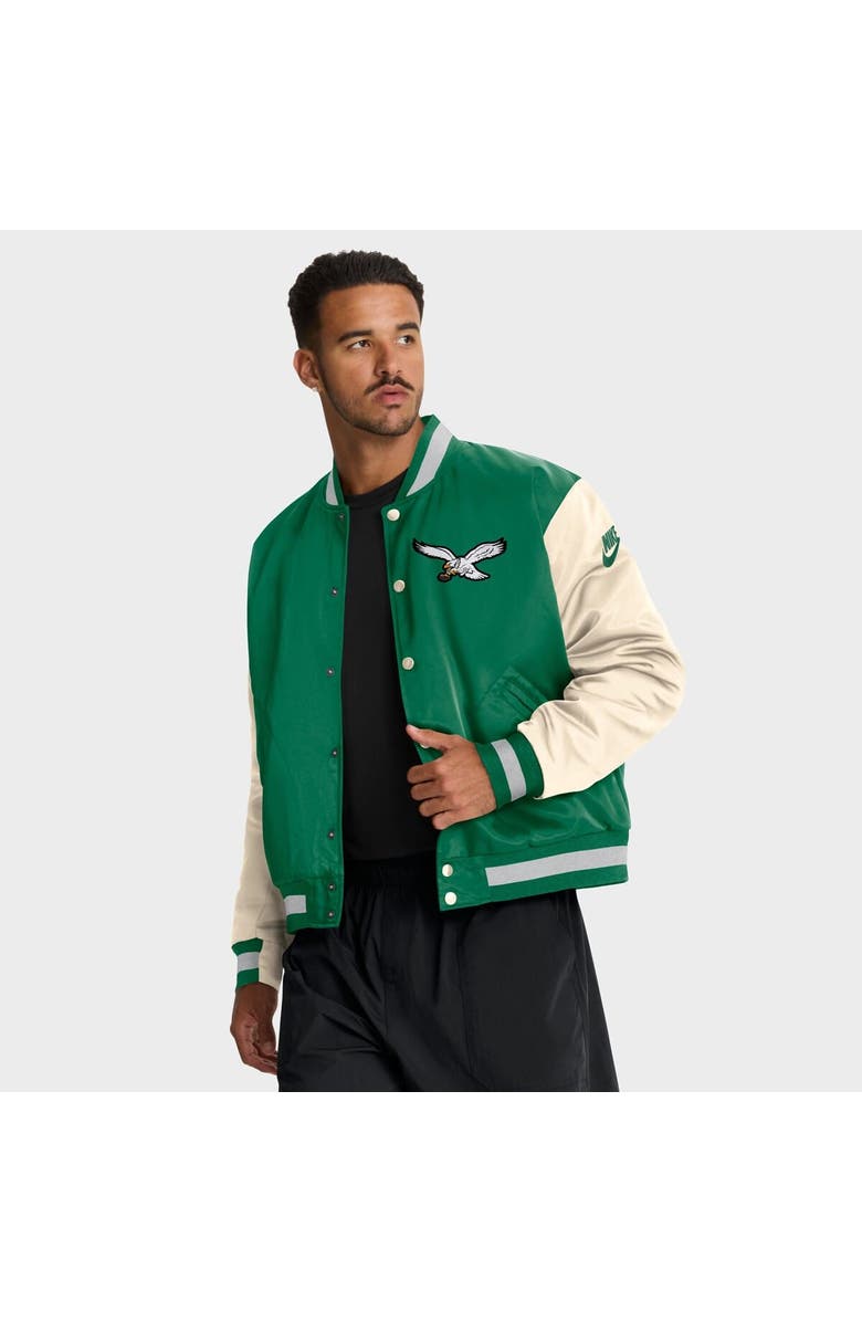 Nike Men's Nike Kelly Green/Cream Philadelphia Eagles Rewind Legacy Full-Snap Bomber Jacket, Main, color, Kelly Green