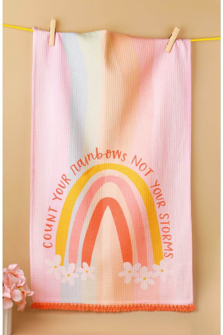 Count Your Rainbows Set of 3 Kitchen Towels, Alternate, color, PASTEL RAINBOW/ PINK