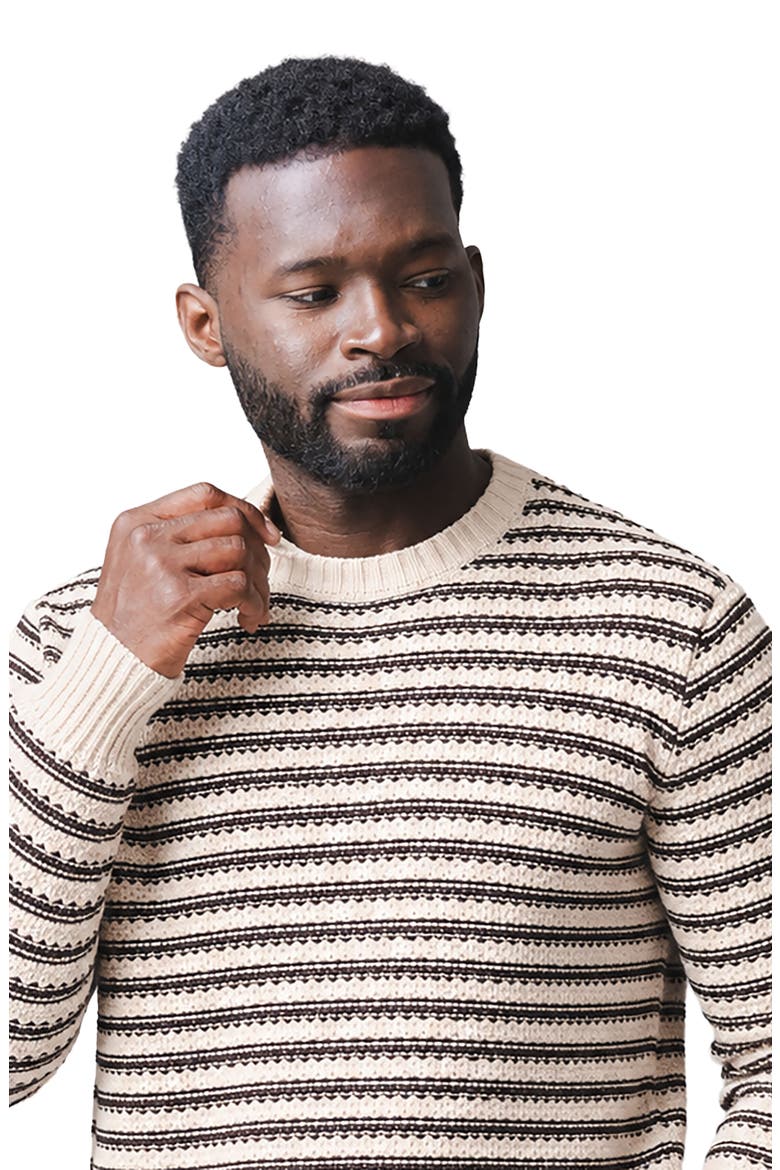 Organic Crew Neck Stripe Sweater, Alternate, color, Chocolate and Tan Stripe