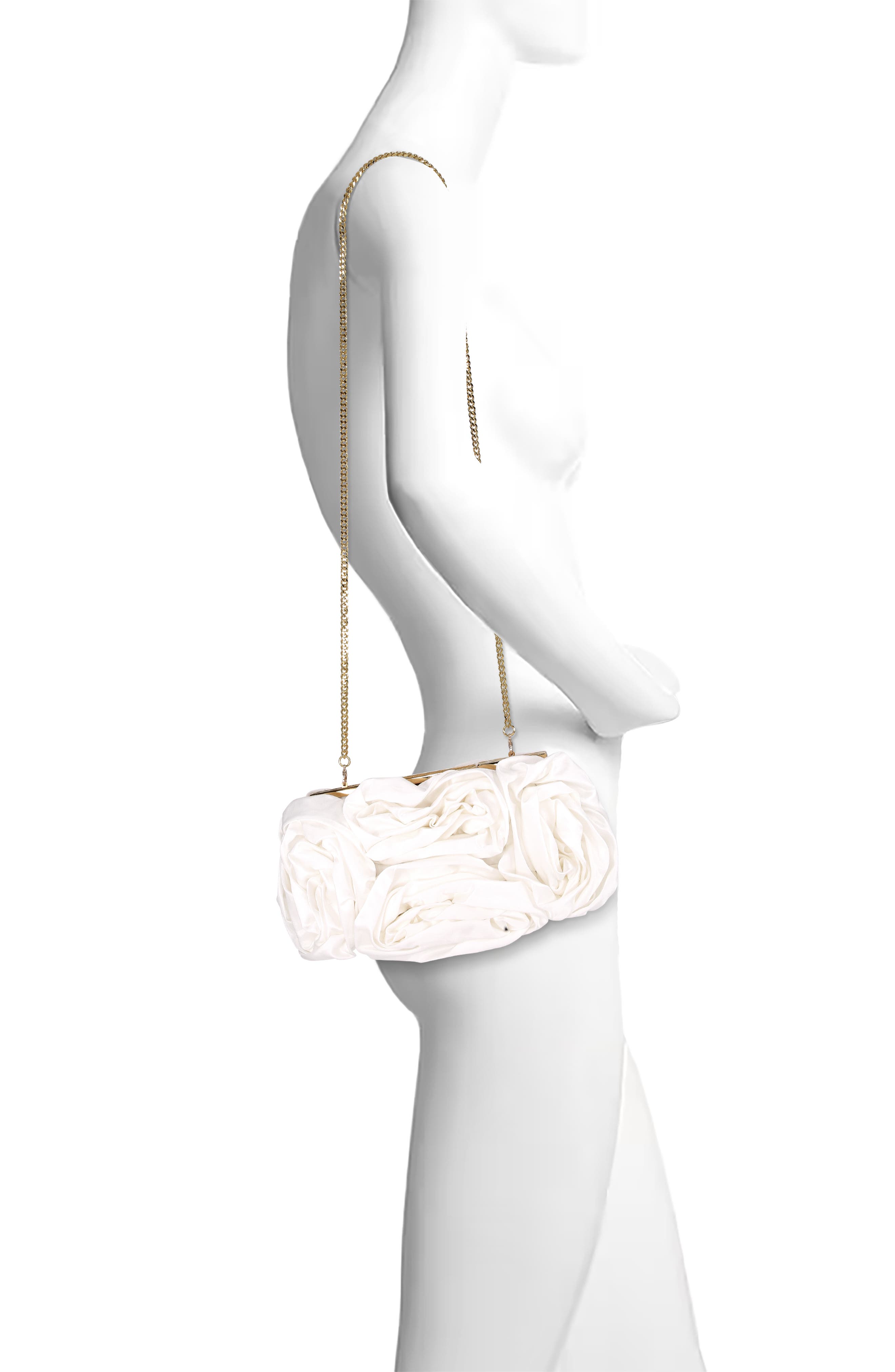 Jett Silk Satin Rosette Clutch, Alternate, color, Ivory