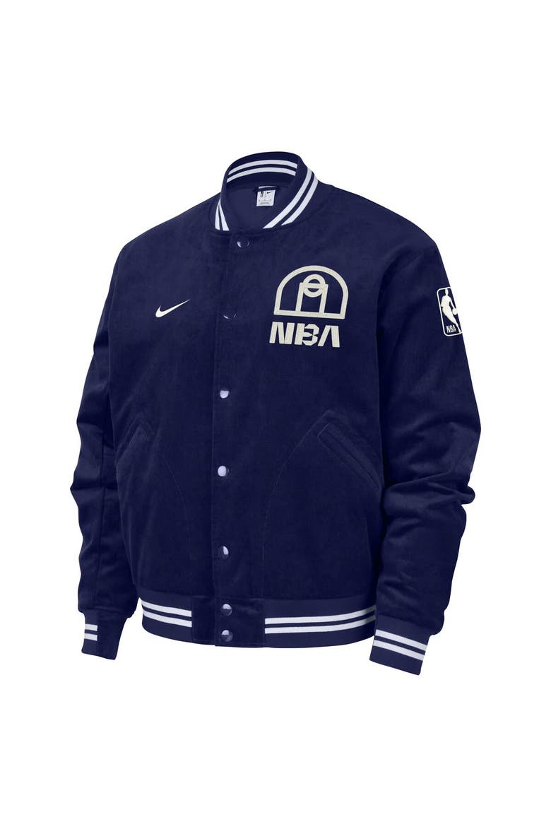 Men's Nike Blue NBA All World Hoops Team 31 Trend Corduroy Full-Snap Bomber Jacket, Alternate, color, Blue