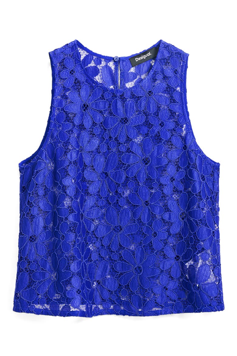 Floral Embroidered Sheer Top, Alternate, color, KLEIN BLUE