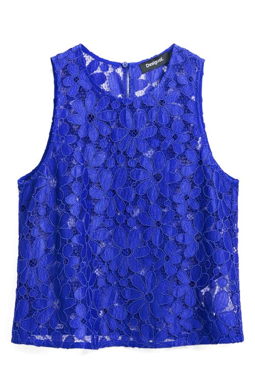 Desigual Floral Embroidered Sheer Top In Klein Blue