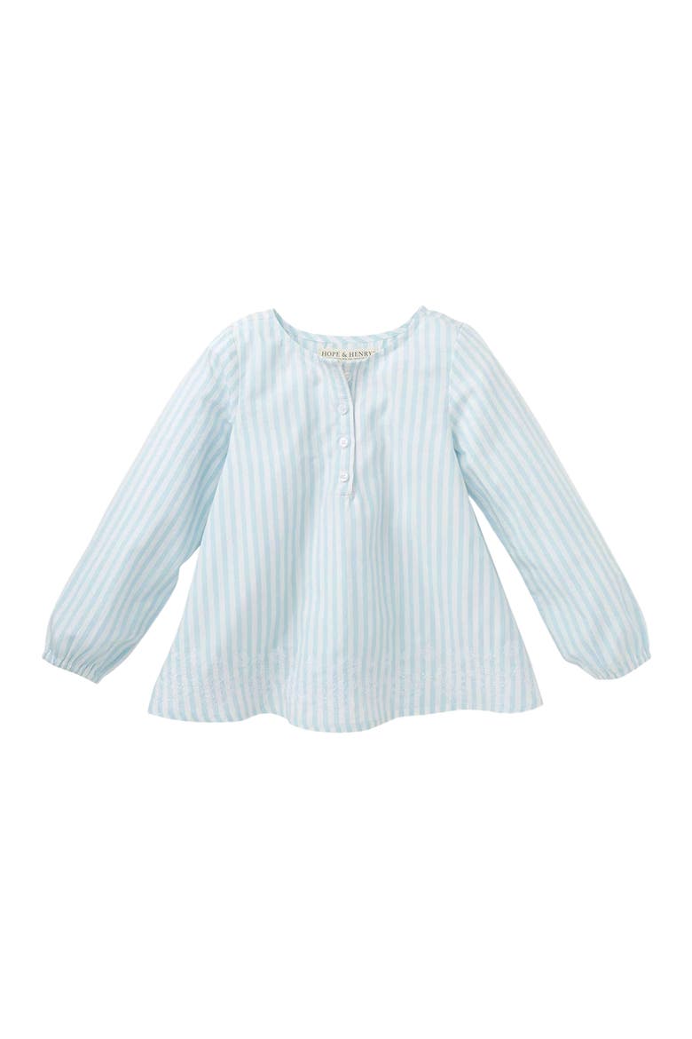Girls' Peasant Top With Embroidery, Kids, Main, color, White and Blue Stripes