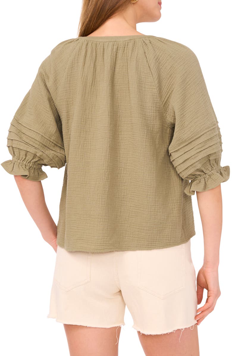 Two by Vince Camuto Cotton Gauze Puff Sleeve Top, Alternate, color, Olive