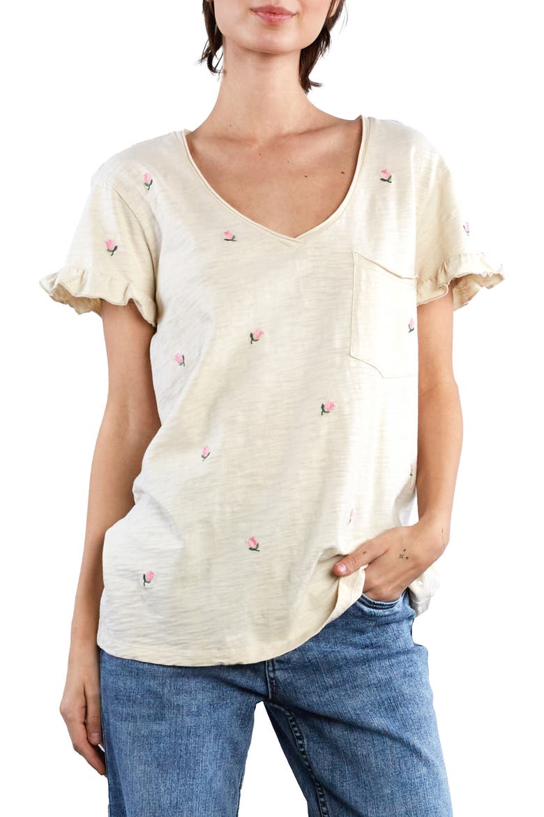 Rosey Frill Sleeve T-Shirt, Main, color, ICED LATTE