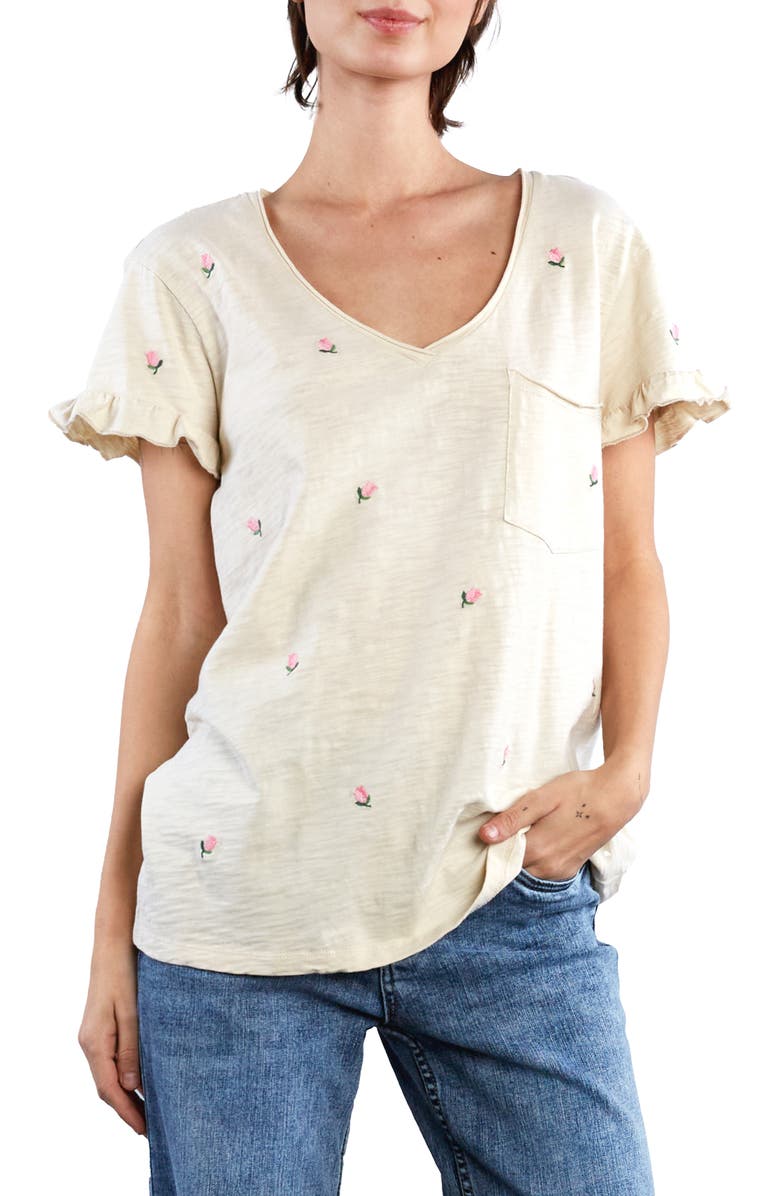 Billy T Rosey Frill Sleeve T-Shirt, Main, color, Iced Latte