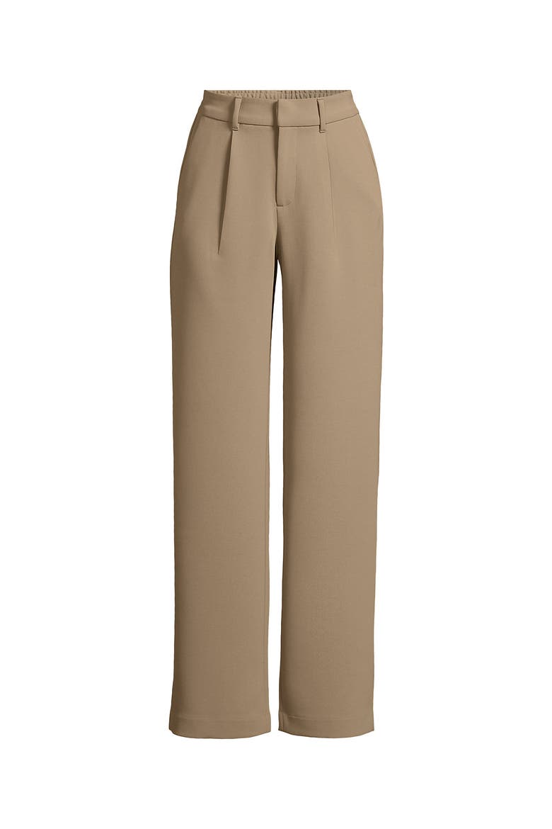 Crepe High Rise Pleated Wide Leg Pants, Alternate, color, Desert Tan
