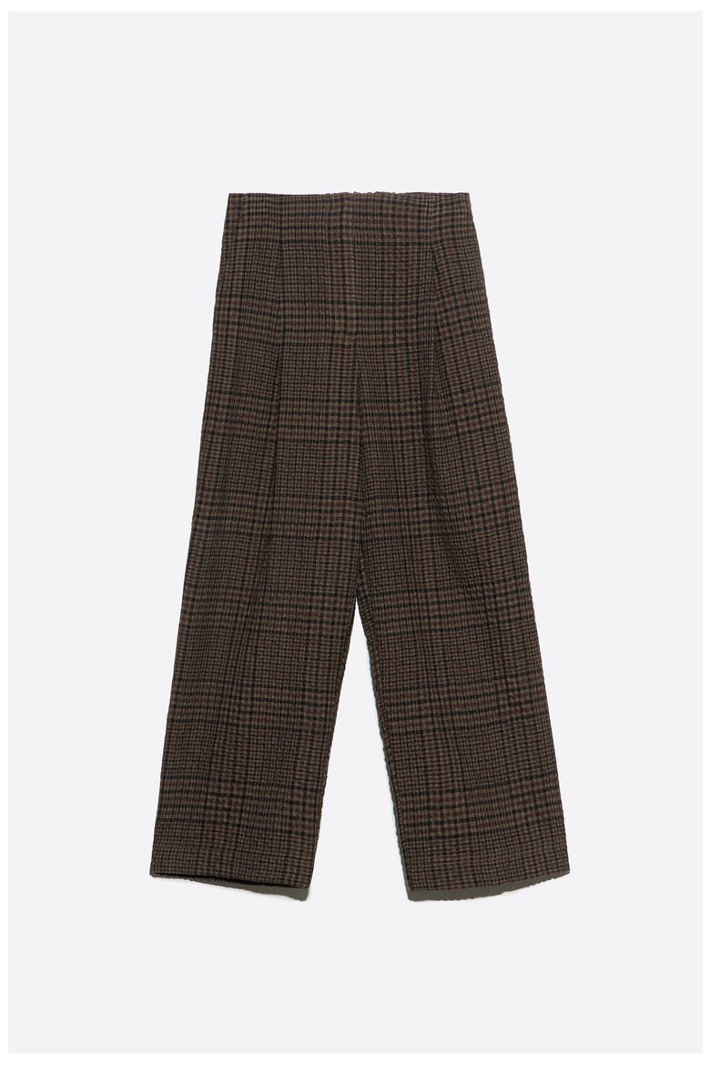 Checked Straight-Leg Trousers, Alternate, color, BROWN