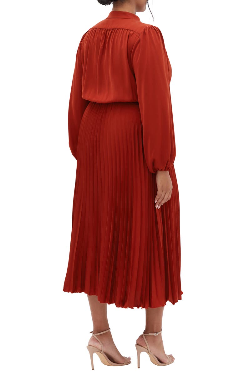 City Chic Oasis Long Sleeve Pleated Dress, Alternate, color, Cinnamon