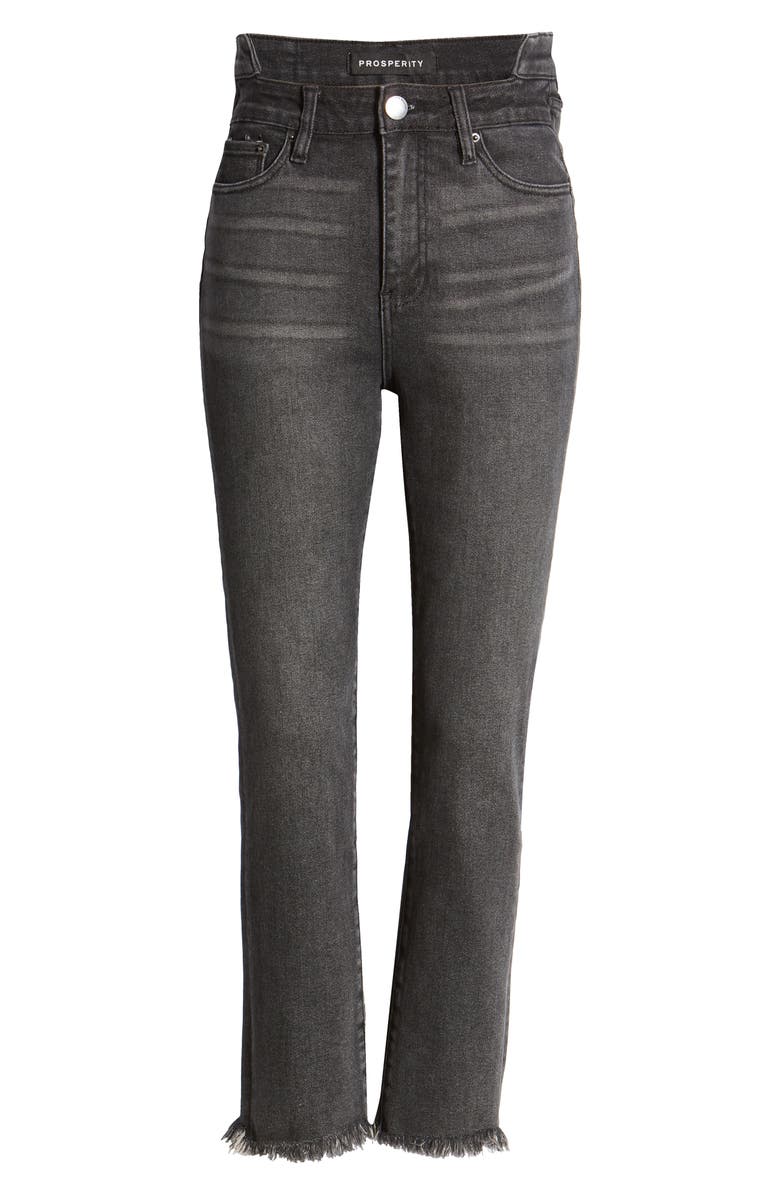 Prosperity Denim Mismatched High Waist Fray Hem Straight Leg Jeans, Alternate, color,