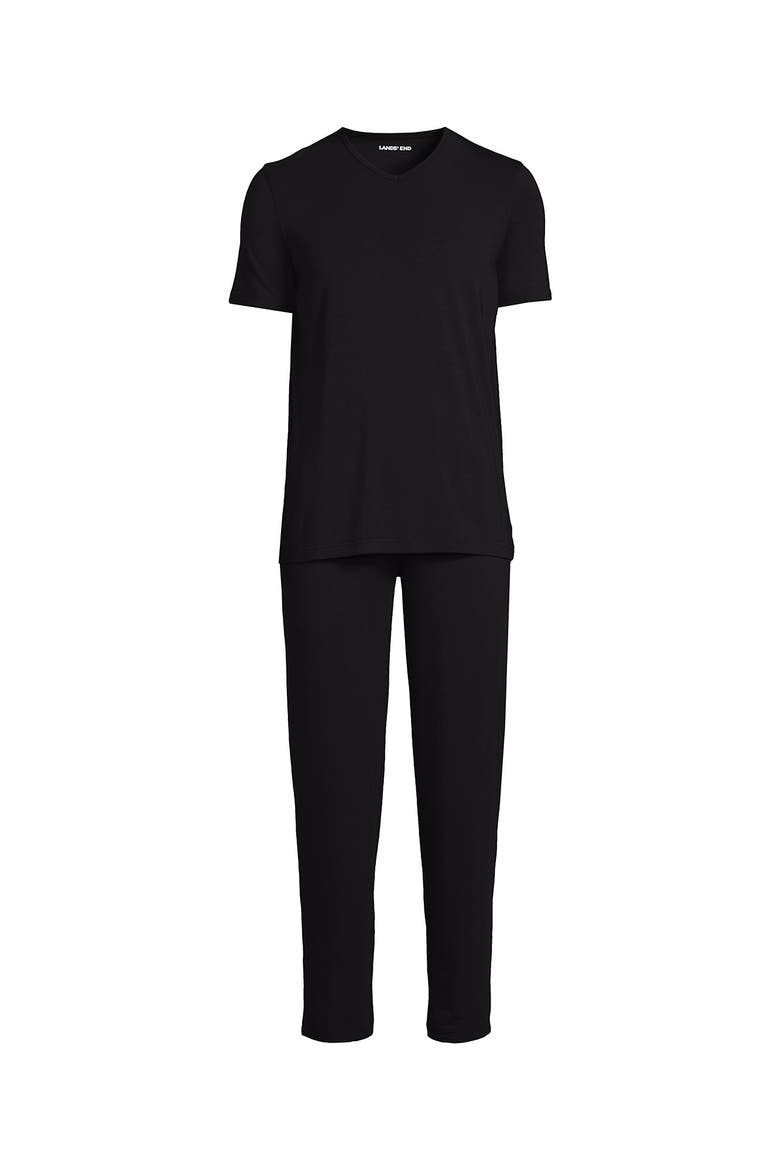 Short Sleeve Cooling Knit V-Neck Pajama Set, Alternate, color, Black