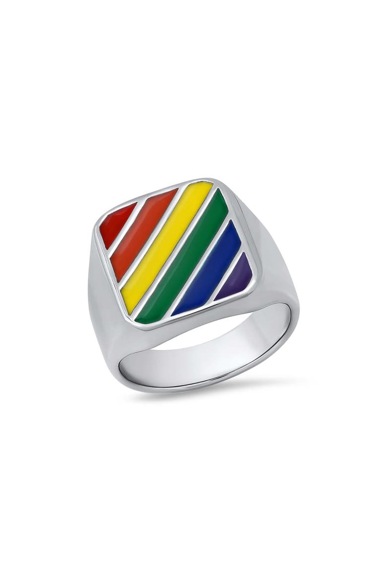 Men's Rainbow Stripe Signet Ring, Main, color, SILVER MULTI
