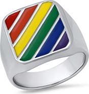 STEELTIME Men's Rainbow Stripe Signet Ring