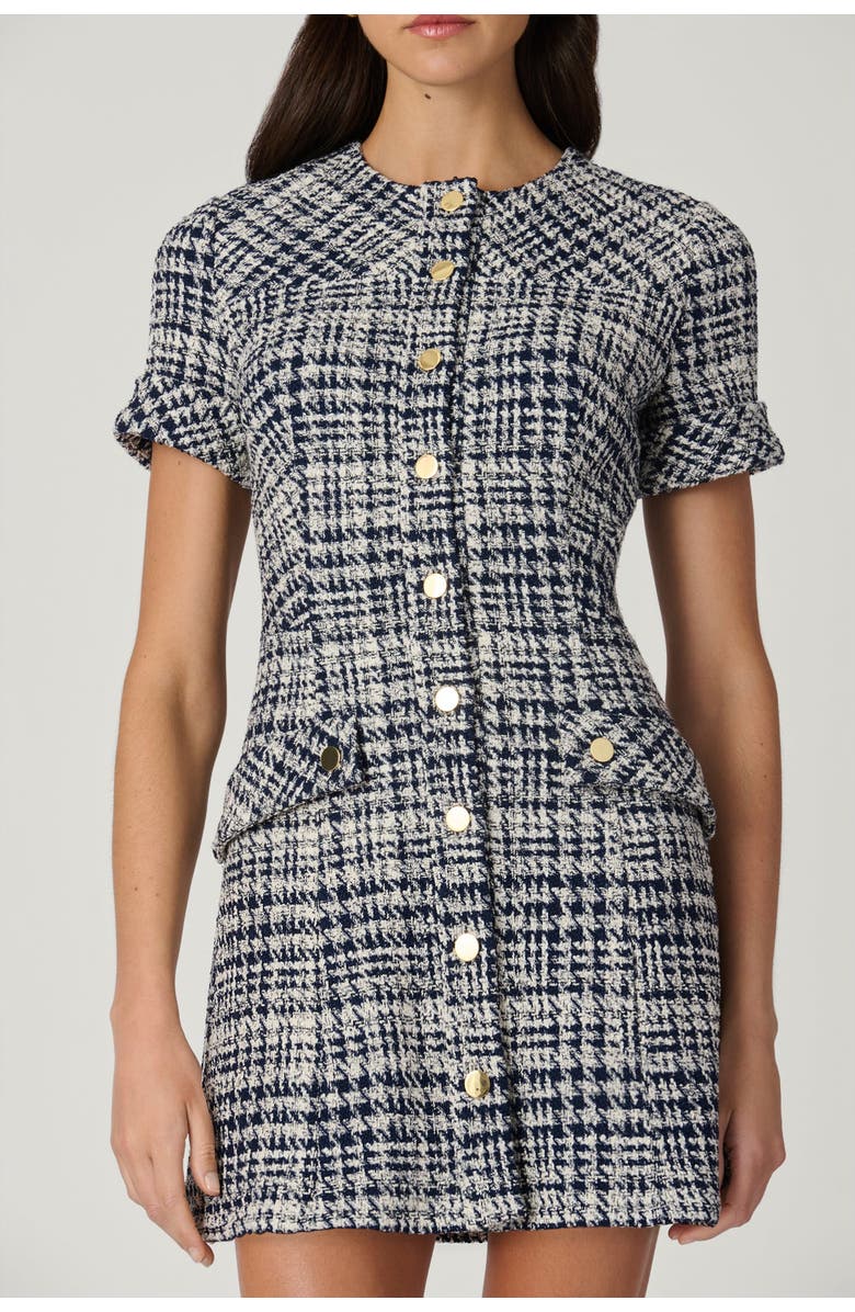 Shoshanna Haisley Houndstooth Tweed Dress, Alternate, color, Navy/Ivory