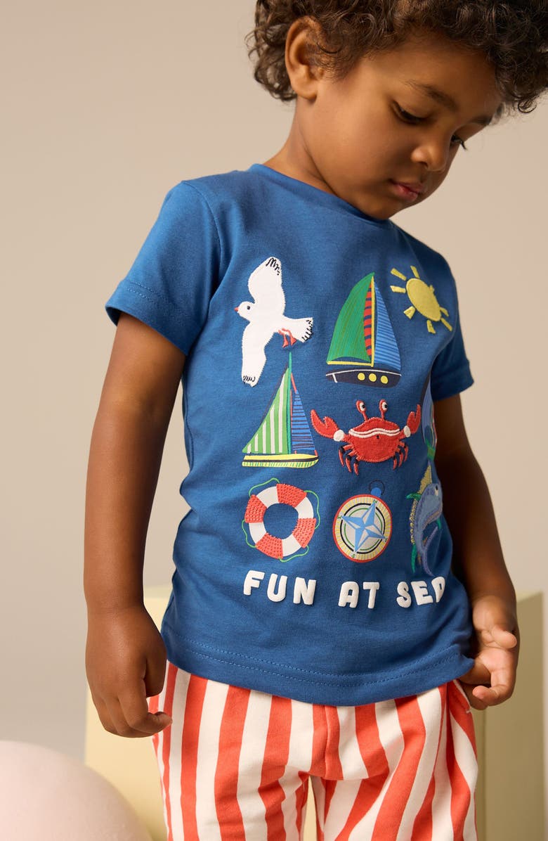 NEXT Kids' Seaside Appliqué Graphic T-Shirt & Stripe Shorts Set, Alternate, color,