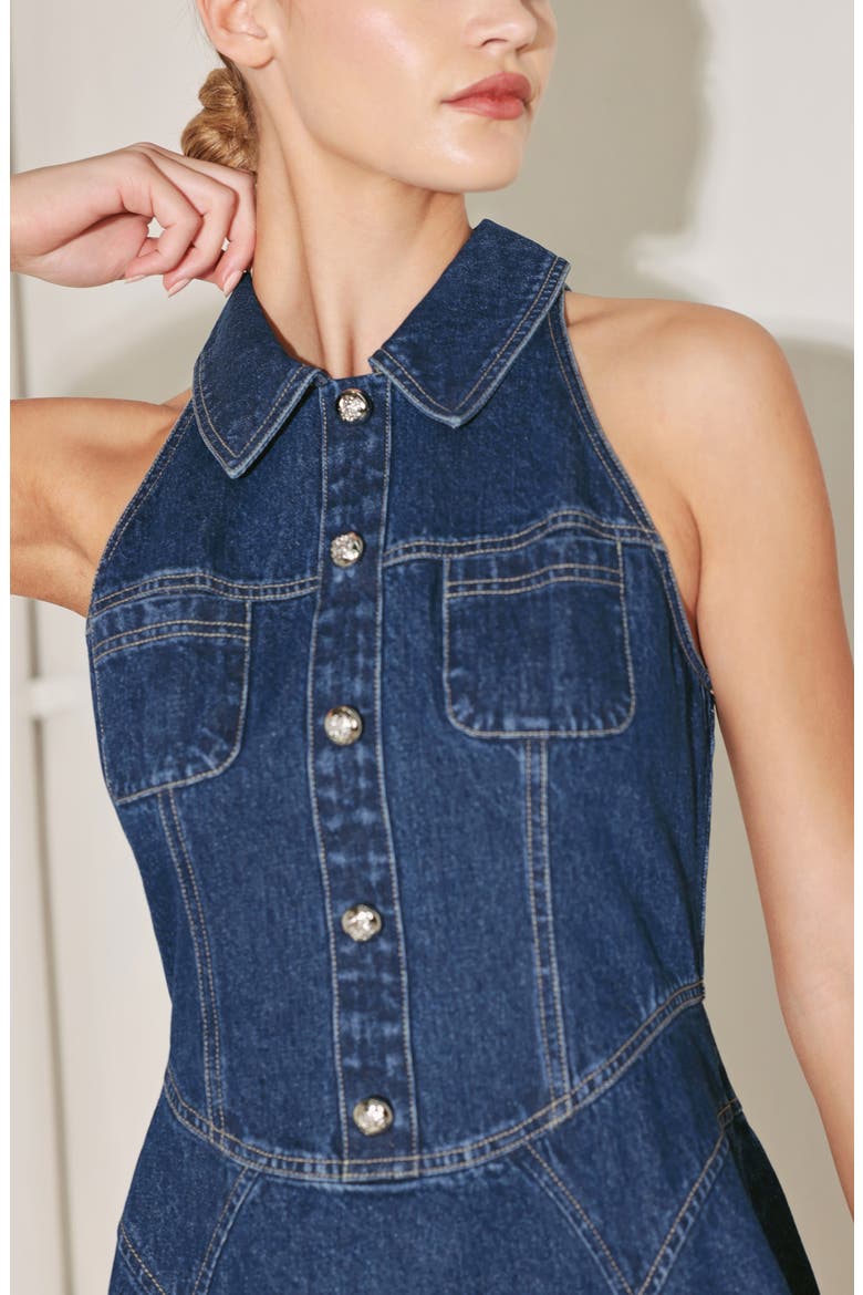 Denim Halter Minidress, Alternate, color, INDIGO DENIM