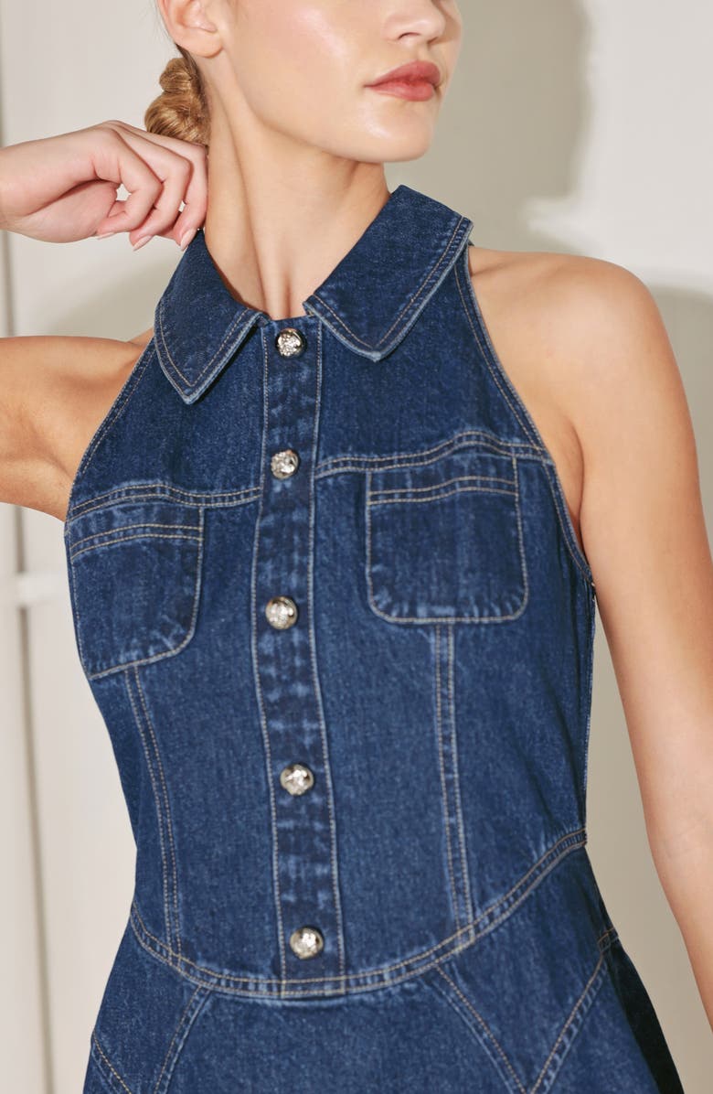 FREEMARKET Denim Halter Minidress, Alternate, color, Indigo Denim
