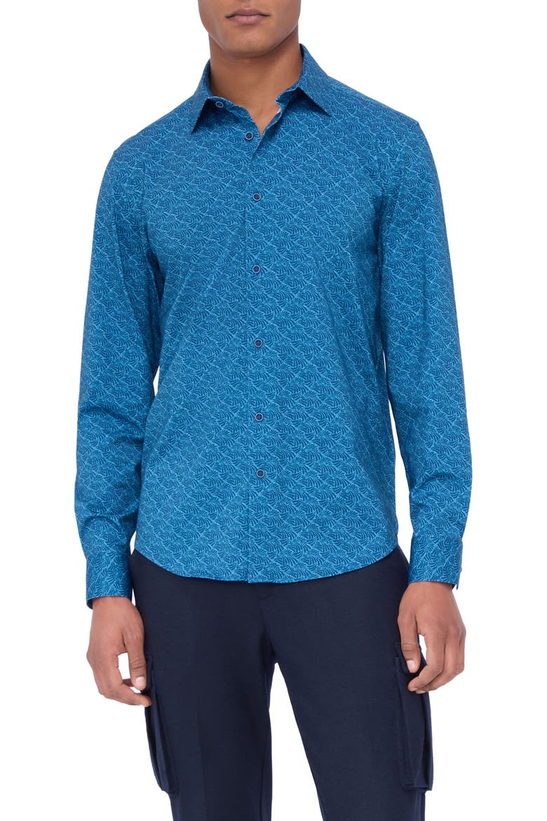 James OoohCotton® Abstract Print Button-Up Shirt, Main, color, NIGHT BLUE