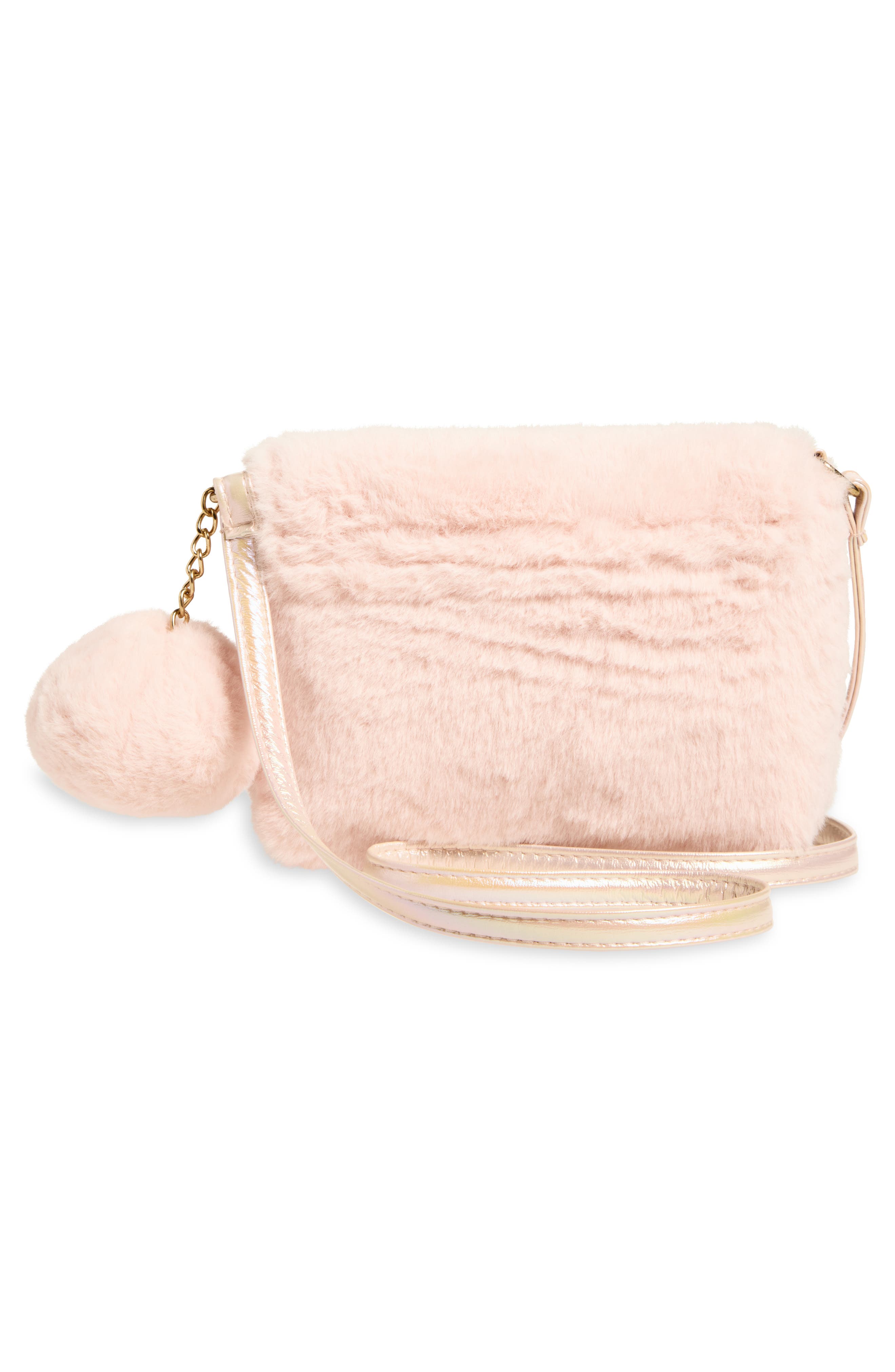 Capelli New York Kids' Faux Faur Crossbody Bag, Alternate, color, Light Pink