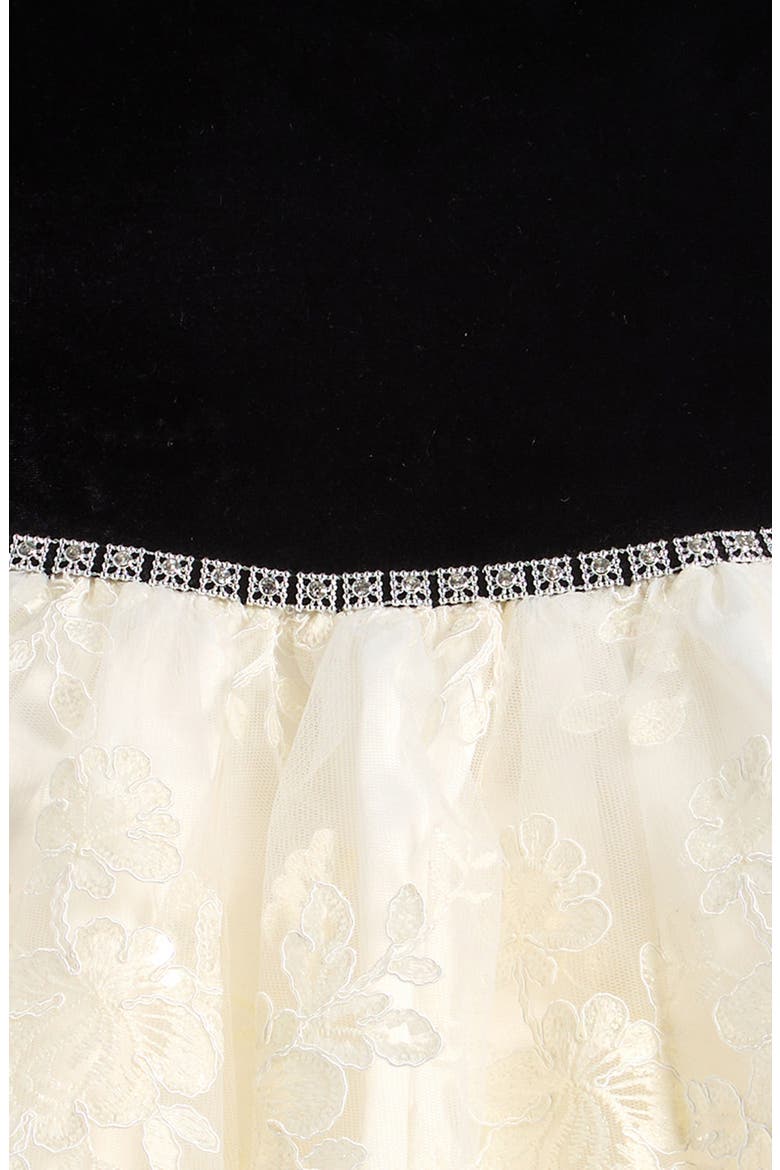 Kids' Stretch Velvet & Lace Dress, Alternate, color, BLACK IVORY