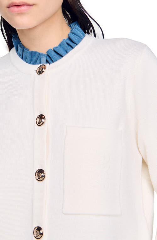 Shop Sandro High-neck Cardigan In Ecru