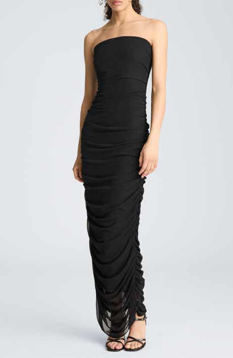 Strapless Ruched Midi Dress