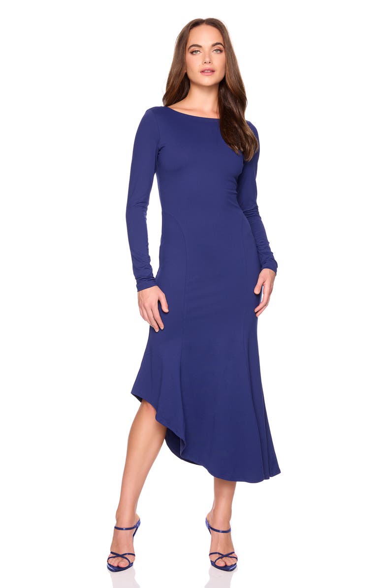 Susana Monaco Scoop Back Asymmetrical Midi Dress, Alternate, color, Inkwell