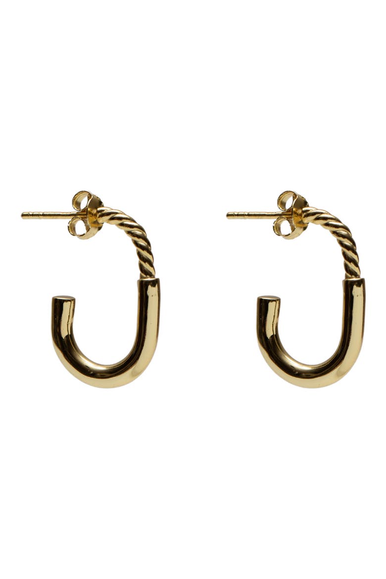 High Polish J-Shaped Hoop Earrings, Main, color, GOLD